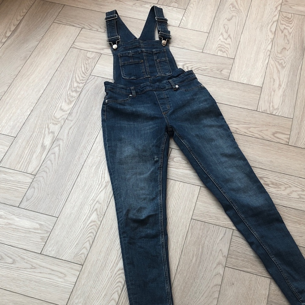 Free People Dark Blue Denim Overalls